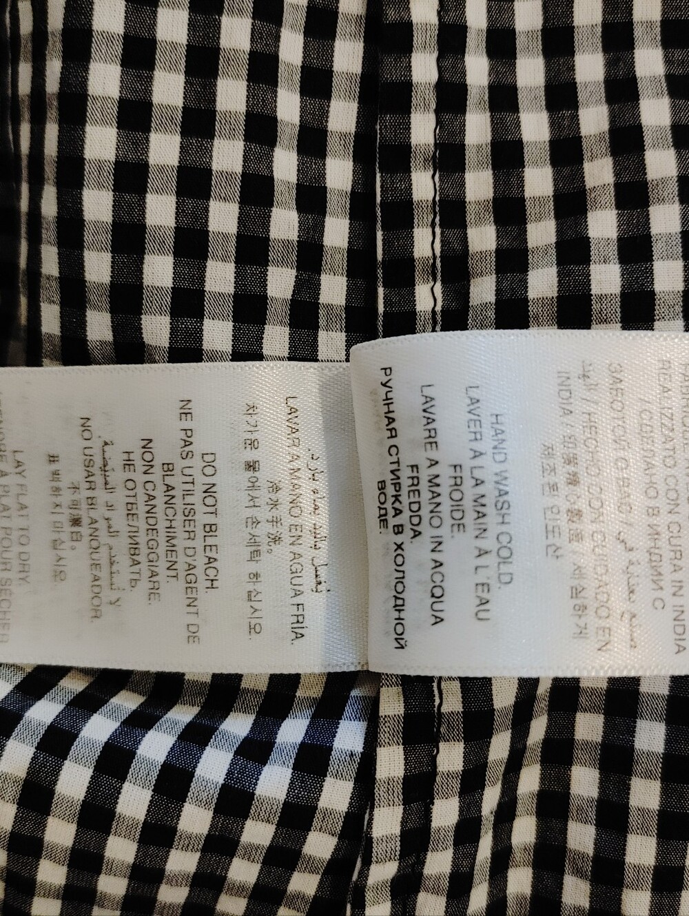 New DÔEN Julia Gingham Cotton Black & White Gingham Shirt Dress with Tie Neck - Picture 12 of 14